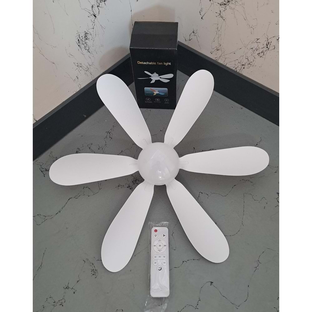 DETACHABLE FAN LİGHT KUMANDALI 6 KANAT PERVANE LED AMPUL 3 RENK IŞIK MODU 24W E27 DUY