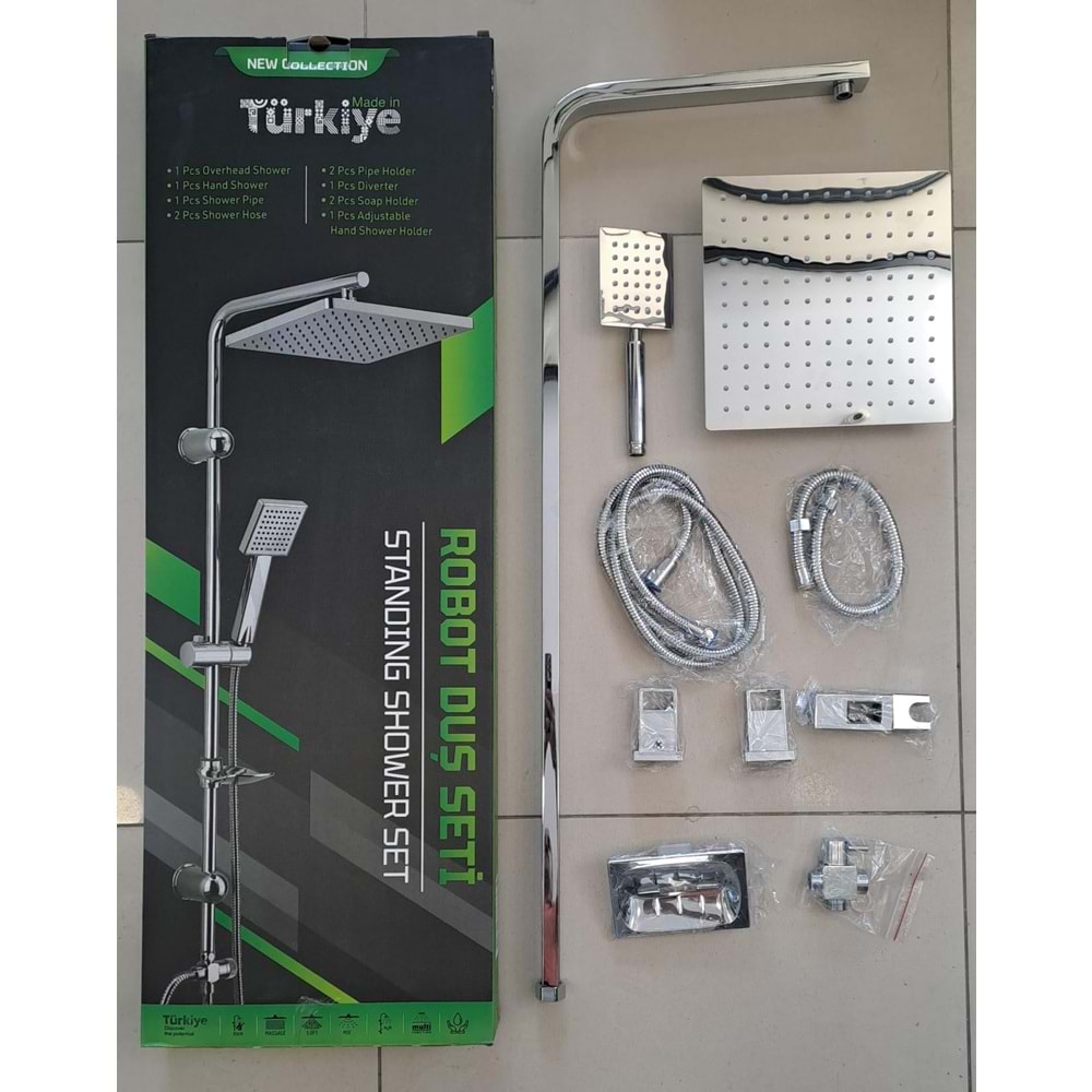 ROBOT DUŞ SETİ - FLAT DUŞ SETİ - 304 KROM - KARE BORU - METAL TEPE VE EL DUŞU