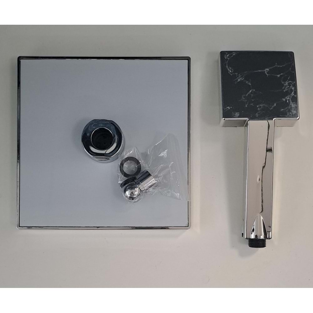 ROBOT DUŞ BAŞLIĞI - FLAT DUŞ BAŞLIĞI - TEPE DUŞ + EL DUŞU - KARE ( KROM ) - ( 19,7 x 19,7 )