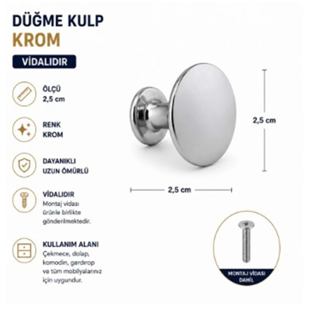 GÜL HİLAL DÜĞME KULP KROM