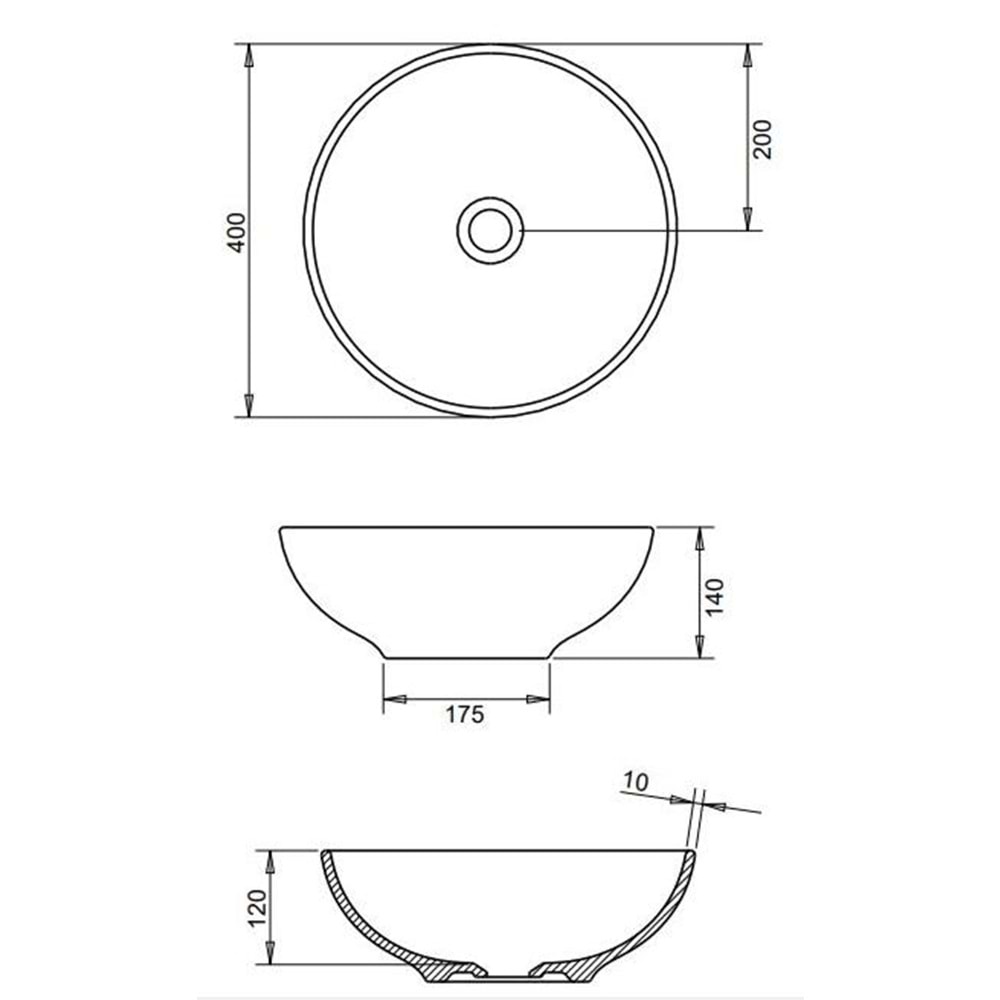 TOLEDO ÇANAK LAVABO 40cm TURAVİT - MAT ANTRASİT