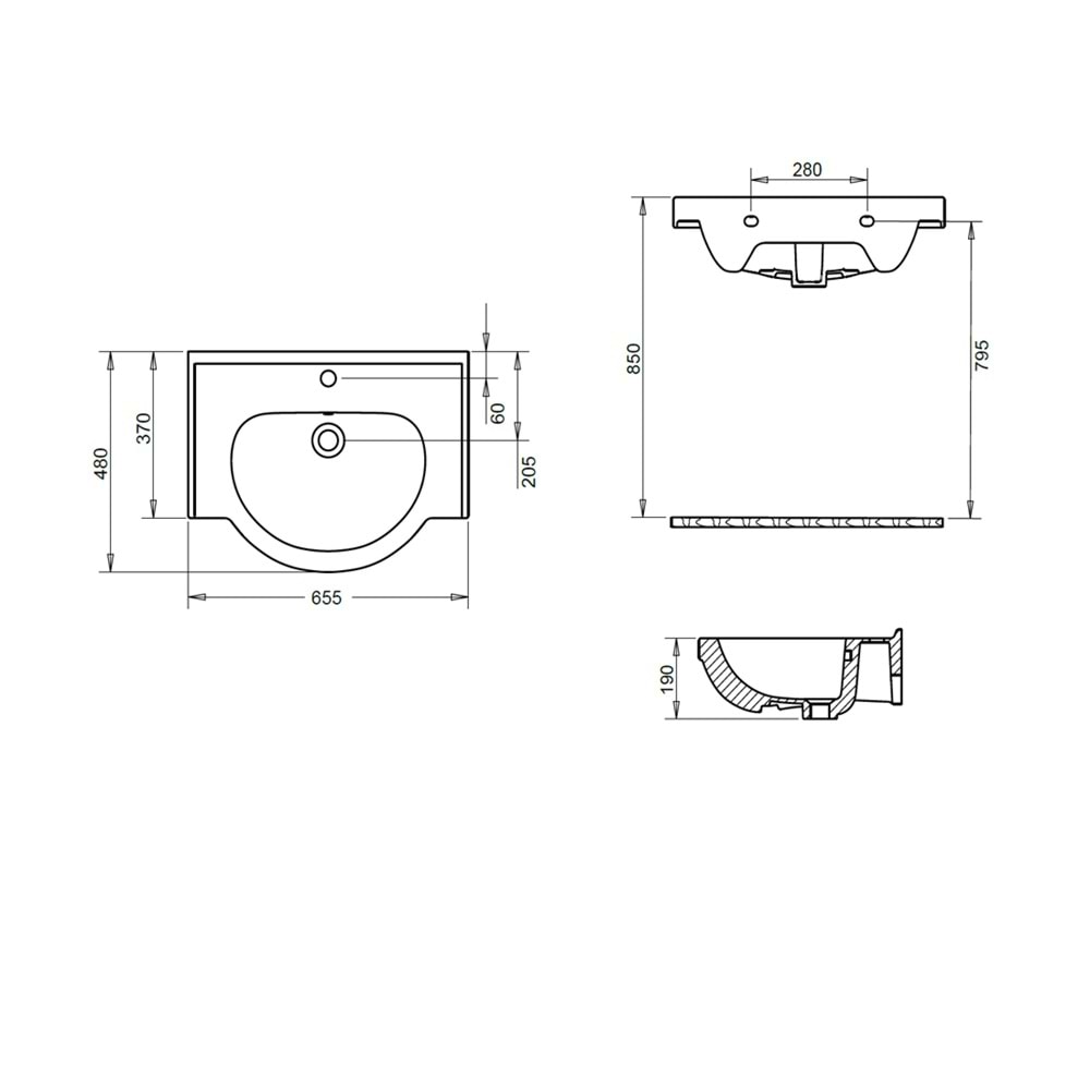 YAKAMOZ ETEJERLİ LAVABO 65cm TURAVİT