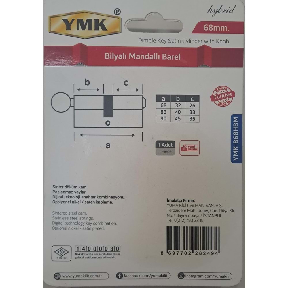 YMK 68 mm BİLYALI HYBRİD SATEN MANDALLI BAREL YMK-B68HBM