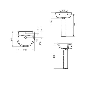 ALİZE LAVABO 50X60cm + KOLON AYAK TURASER