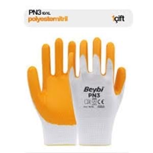 BEYBİ PN3 SARI NİTRİL KAPLI İŞ ELDİVENİ 10/XL