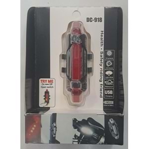 ŞARJLI BİSİKLET IŞIĞI LED ÇOK FONKSİYONLU USB GİRİŞLİ - KIRMIZI