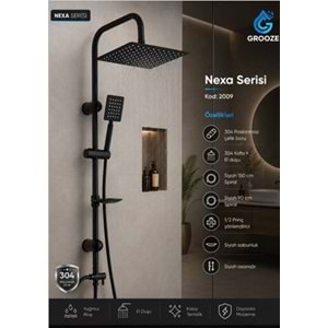 GROOZE ROBOT DUŞ SETİ - FLAT DUŞ SETİ - NEXA - 304 MAT SİYAH METAL TEPE VE EL DUŞU