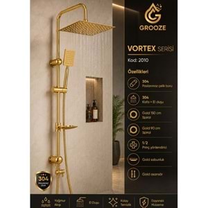 GROOZE ROBOT DUŞ SETİ - FLAT DUŞ SETİ - VORTEX - 304 GOLD ( ALTIN ) METAL TEPE VE EL DUŞU