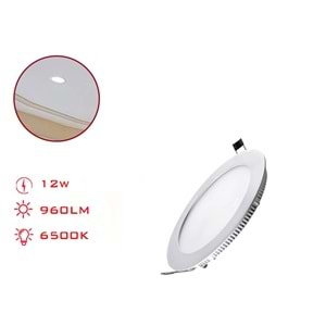 LEVA LED PANEL YUVARLAK SLIM SIVA ALTI BEYAZ IŞIK 12 W 960lm 16,5 CM LV-3092