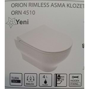 ORİON RİMOUT RİMLESS KANALSIZ ASMA KLOZET (GİZ.MON.) TURAVİT