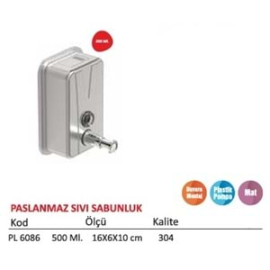 MAXIFLOW PASLANMAZ SIVI SABUNLUK ( 304 KALİTE ) 16x6x10cm - 500 ml. ( 13420 )