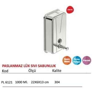 MAXIFLOW PASLANMAZ LÜX SIVI SABUNLUK ( 304 KALİTE ) 22x6x13cm - 1000 ml. ( 13423 )