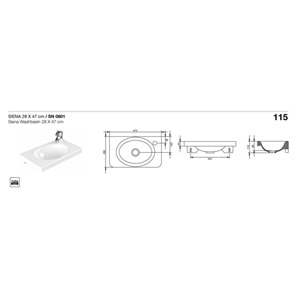 SİENA LAVABO 28X47cm TURAVİT