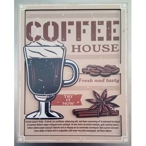 AHŞAP DUVAR SÜSÜ - COFFEE HOUSE - 20 x 25 cm