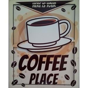 AHŞAP DUVAR SÜSÜ - COFFEE PLACE - 20 x 25 cm