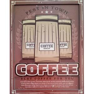 AHŞAP DUVAR SÜSÜ - COFFEE BEST IN TOWN - 20 x 25 cm