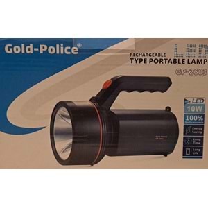 GOLD-POLİCE LED EL FENERİ ŞARJLI 10 W GP-2603 ( 21 cm )-( ÇAP 10.5 cm )