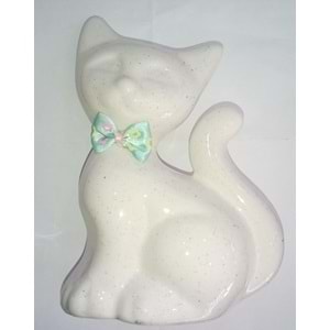 GOLD HOME - SERAMİK FİYONKLU KEDİ - SİMLİ ( 12 x 17 cm )