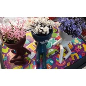 İNSAN FİGÜRLÜ SAKSIDA YAPAY ÇİÇEK - h : 10 cm - çap 6 cm ( 1 ADET FİYATIDIR )