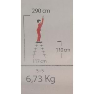 ÇİFT ÇIKIŞLI METAL MERDİVEN 5 BASAMAK ( 5+5 BASAMAKLI )