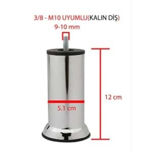 METAL BAZA AYAĞI VİDALI 12 CM - M10 ( 1 ADET FİYATIDIR )