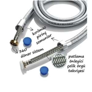 SPİRAL DUŞ HORTUMU 360 DERECE LÜX ÇELİK ÖRGÜLÜ METAL SOMUNLU 150 - 170cm