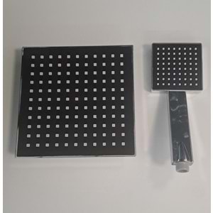FLAT DUŞ BAŞLIĞI - TEPE DUŞ + EL DUŞU - KARE ( KROM - SİYAH ) - ( 20 x 20 )