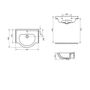 YAKAMOZ ETEJERLİ LAVABO 65cm TURAVİT