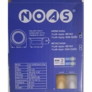 NOAS 5 WATT COB LED SPOT ALÜMİNYUM KROM KASA BEYAZ IŞIK 450lm 6500K