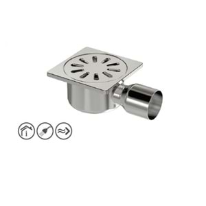 PREMIUM KROM YER SÜZGECİ 15 x 15 cm - Ø 50 YANDAN ÇIKIŞLI YER SİFONU
