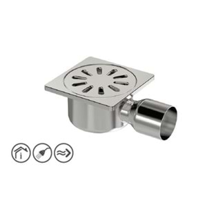 PREMIUM KROM YER SÜZGECİ 15 x 15 cm - Ø 70 YANDAN ÇIKIŞLI YER SİFONU