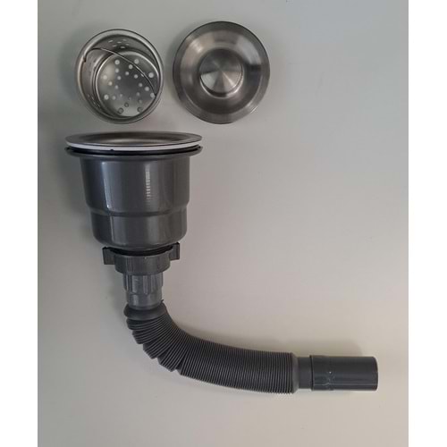 KÖRÜKLÜ SİFON LÜX ÇÖP MAK ( VİDALI - SEPETLİ - KAPAKLI ) - SÜZGÜ Ø 110 mm - Ø 32 LİK ÇIKIŞLI - GRİ