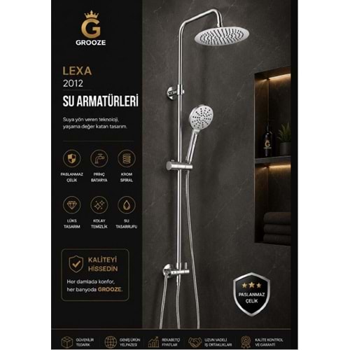GROOZE ROBOT DUŞ SETİ - FLAT DUŞ SETİ - LEXA - 304 KROM METAL TEPE DUŞU