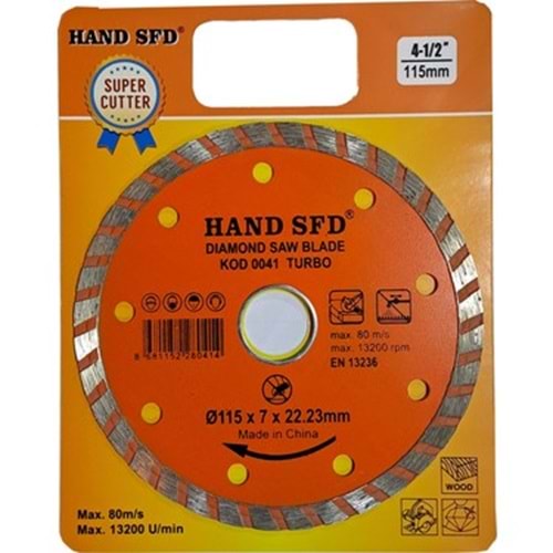 HAND SFD ELMAS TESTERE KOD:0041 TURBO - GRANİT KESİCİ - MERMER KESİCİ ( 4-1/2