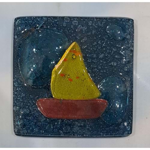 LEVA DEKORATİF CAM BANYO GİDER SÜSÜ ( 10 x 10 cm ) - GEMİ