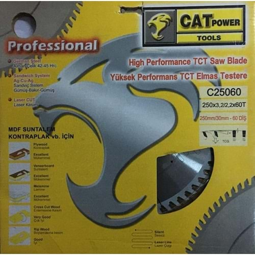 SUNTA - AHŞAP ELMAS DAİRE TESTERE 250 mm x 30 mm - 60 DİŞ ELMAS TESTERE ( CAT )