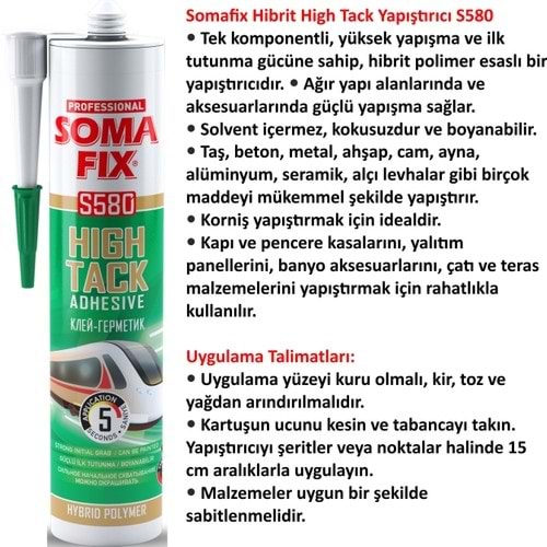 SOMA FİX S580 HIGH TACK YAPIŞTIRICI SİLİKON ( KORNİŞ YAPIŞTIRICI )