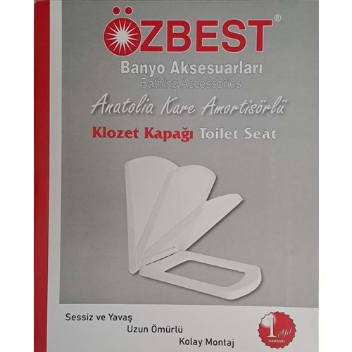 ÖZBEST KARE ANATOLİA (AMORTİSÖRLÜ) YAVAŞ KAPANAN KLOZET KAPAĞI ÜSTTEN MONTAJLI