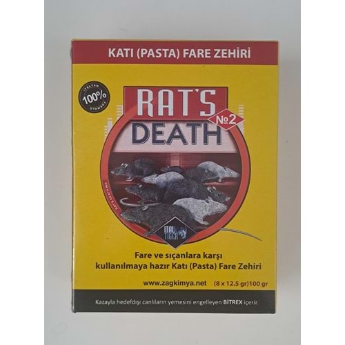 ZAG KİMYA RATS DEATH FARE ZEHİRİ KATI ( PASTA ) 8 x 12,5 gr : 100 gr