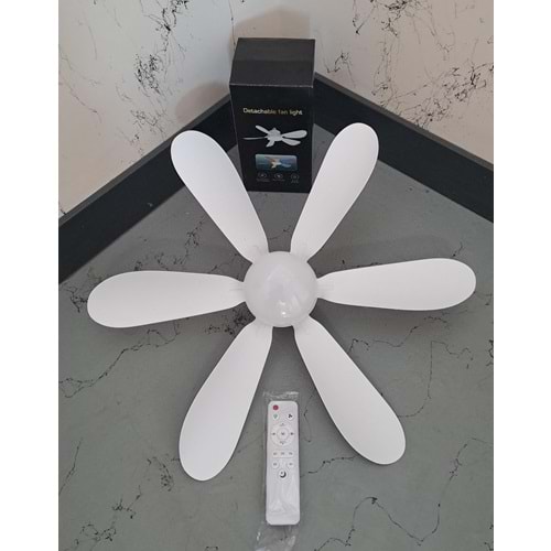 DETACHABLE FAN LİGHT KUMANDALI 6 KANAT PERVANE LED AMPUL 3 RENK IŞIK MODU 24W E27 DUY