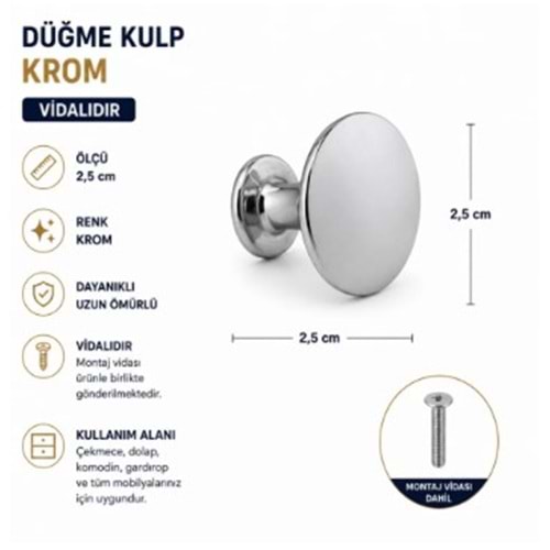 GÜL HİLAL DÜĞME KULP KROM