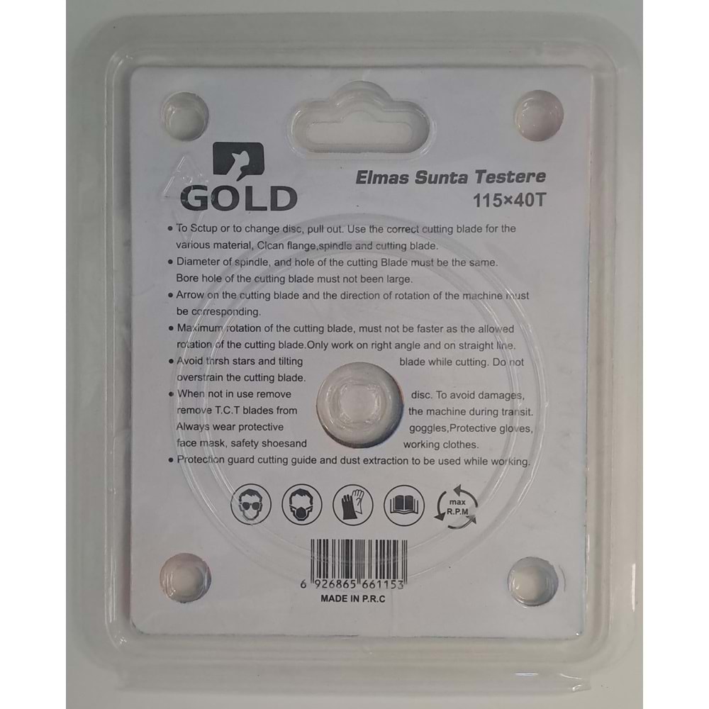 SUNTA - AHŞAP ELMAS DAİRE TESTERE - GOLD ELMAS TESTERE 115 LİK TCT ( 115 mm x 40 T x 22.23 mm )