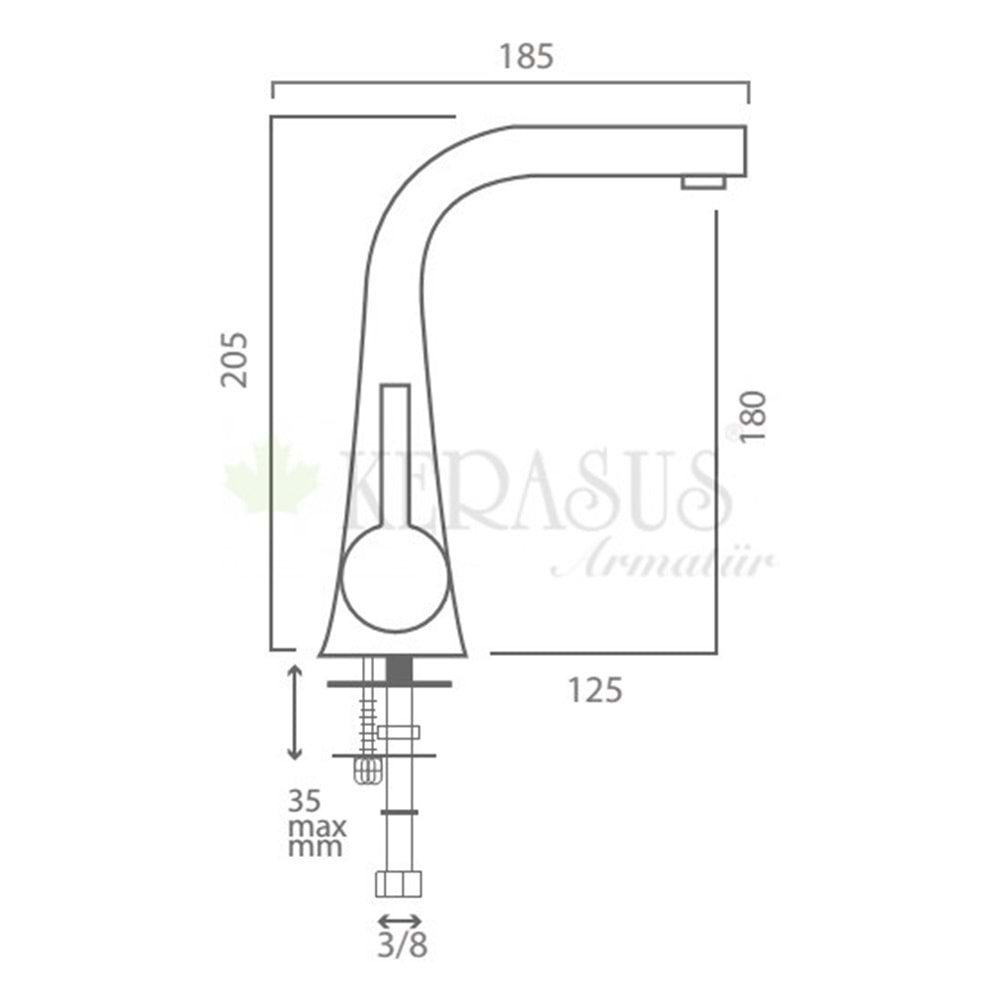 KERASUS YAKUT SERİSİ - MİX KUĞU LAVABO BATARYASI DÖKÜM BORULU 35Ø