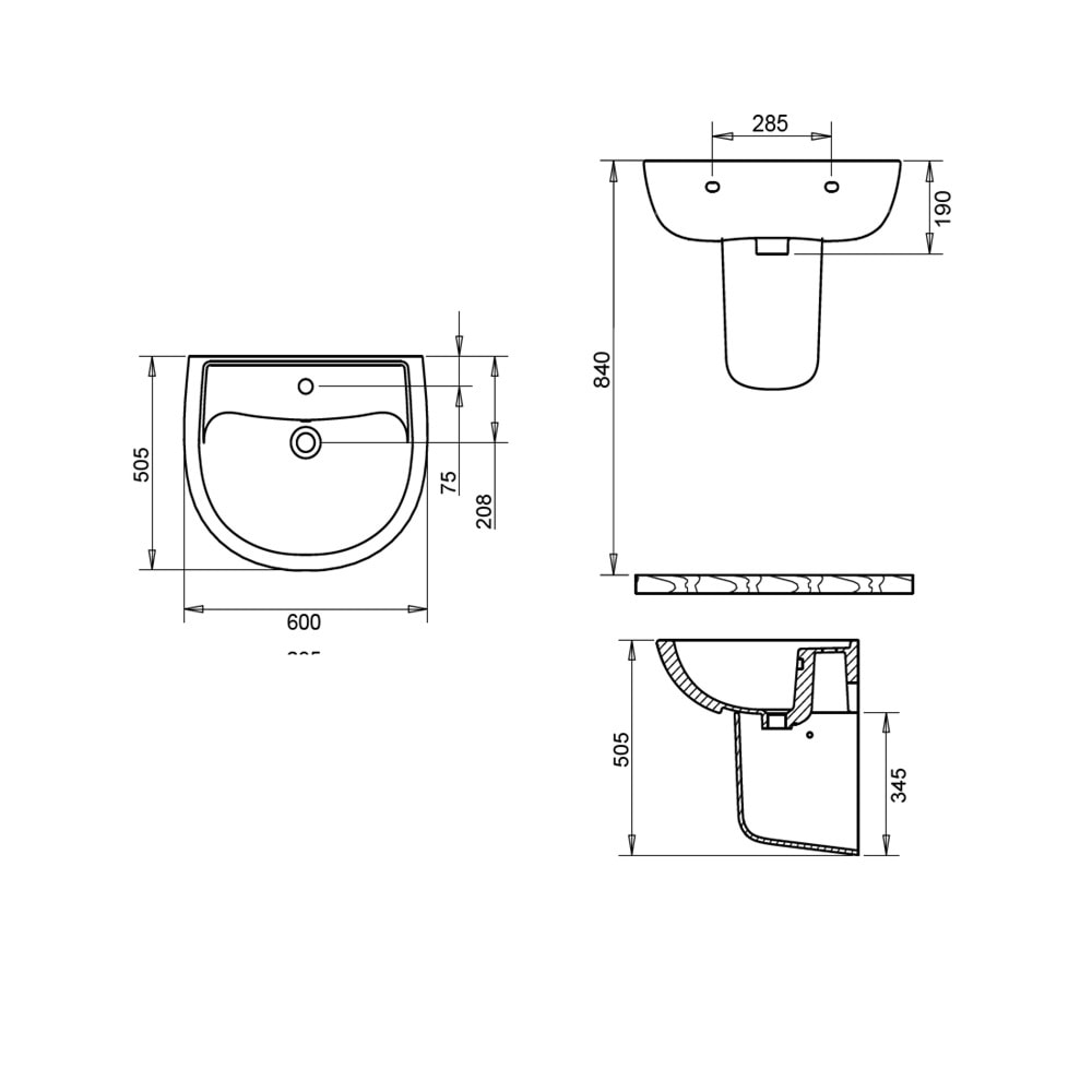 ALİZE LAVABO 50X60cm + YARIM AYAK TURAVİT