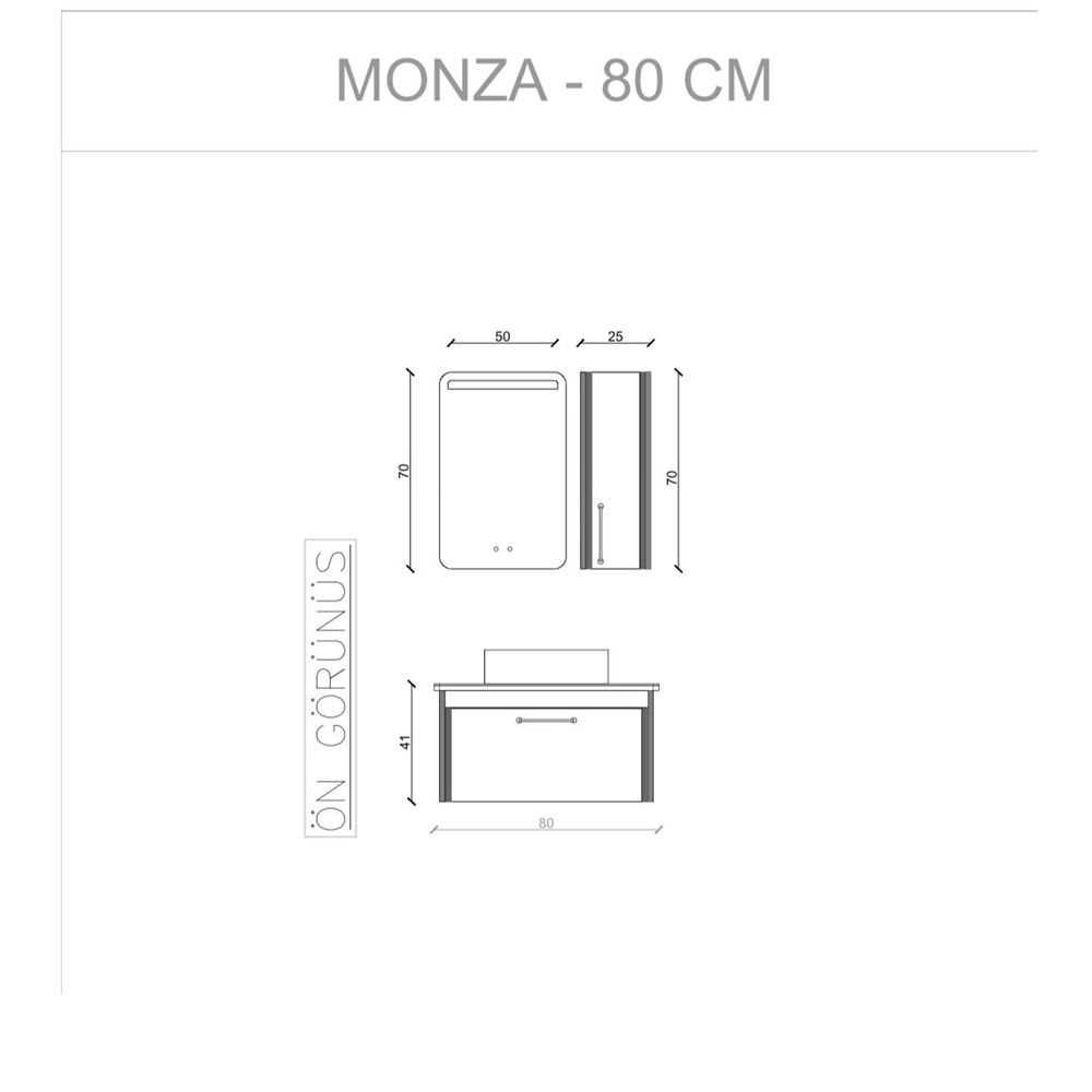 HİLTON BANYO DOLABI - MONZA 80 cm - GRİ