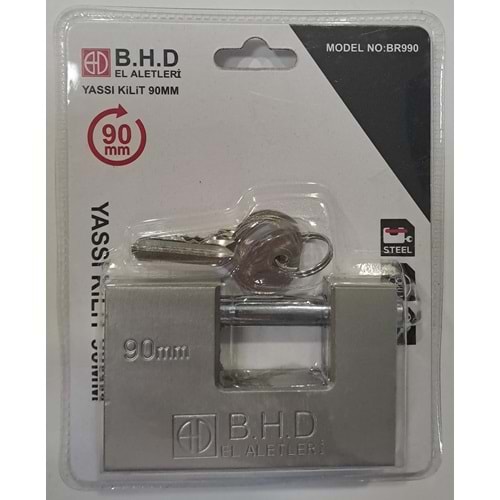 B.H.D. KAYAR MİLLİ YASSI ASMA KİLİT 90 mm BR990