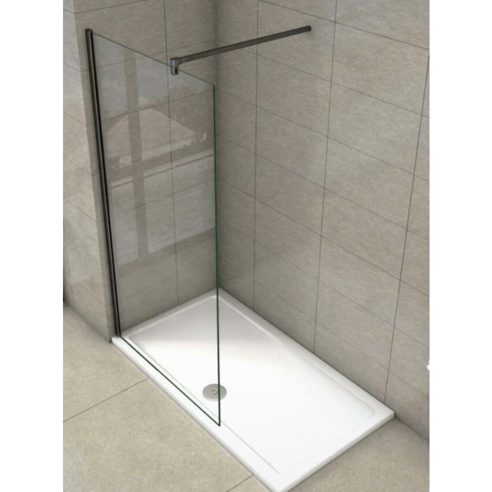 DUŞAKABİN 6mm ŞEFFAF CAM SABİT PANEL (KAPISIZ) 0 -100 cm - SİYAH PROFİL - GERGİ KOLU DAHİL