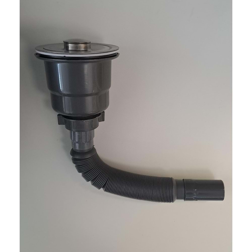 KÖRÜKLÜ SİFON LÜX ÇÖP MAK ( VİDALI - SEPETLİ - KAPAKLI ) - SÜZGÜ Ø 110 mm - Ø 32 LİK ÇIKIŞLI - GRİ