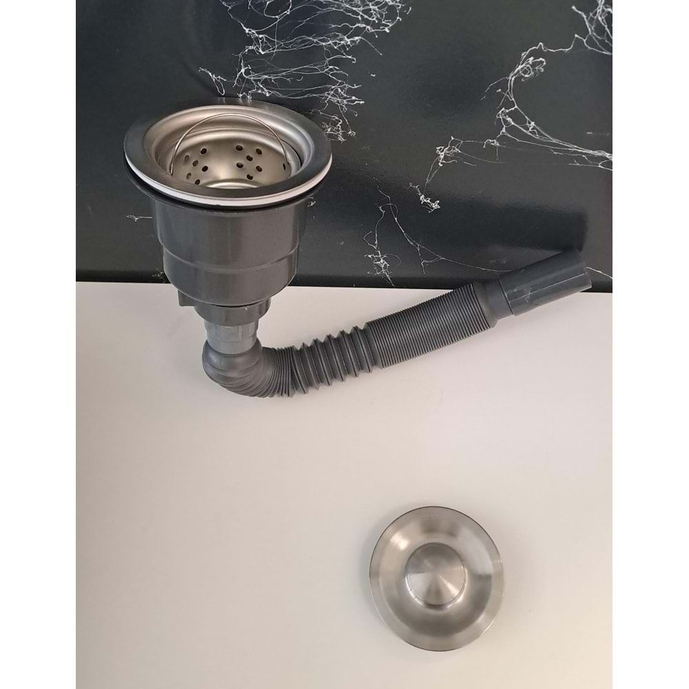 KÖRÜKLÜ SİFON LÜX ÇÖP MAK ( VİDALI - SEPETLİ - KAPAKLI ) - SÜZGÜ Ø 110 mm - Ø 32 LİK ÇIKIŞLI - GRİ