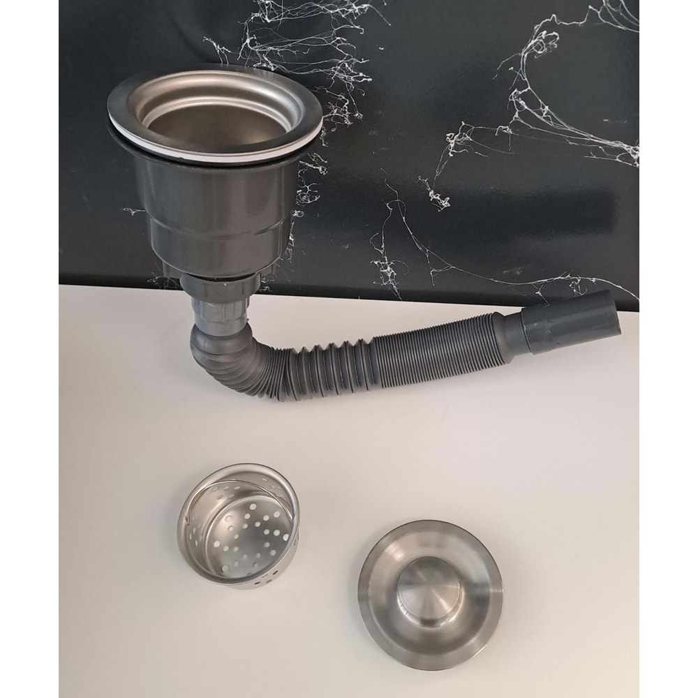 KÖRÜKLÜ SİFON LÜX ÇÖP MAK ( VİDALI - SEPETLİ - KAPAKLI ) - SÜZGÜ Ø 110 mm - Ø 32 LİK ÇIKIŞLI - GRİ